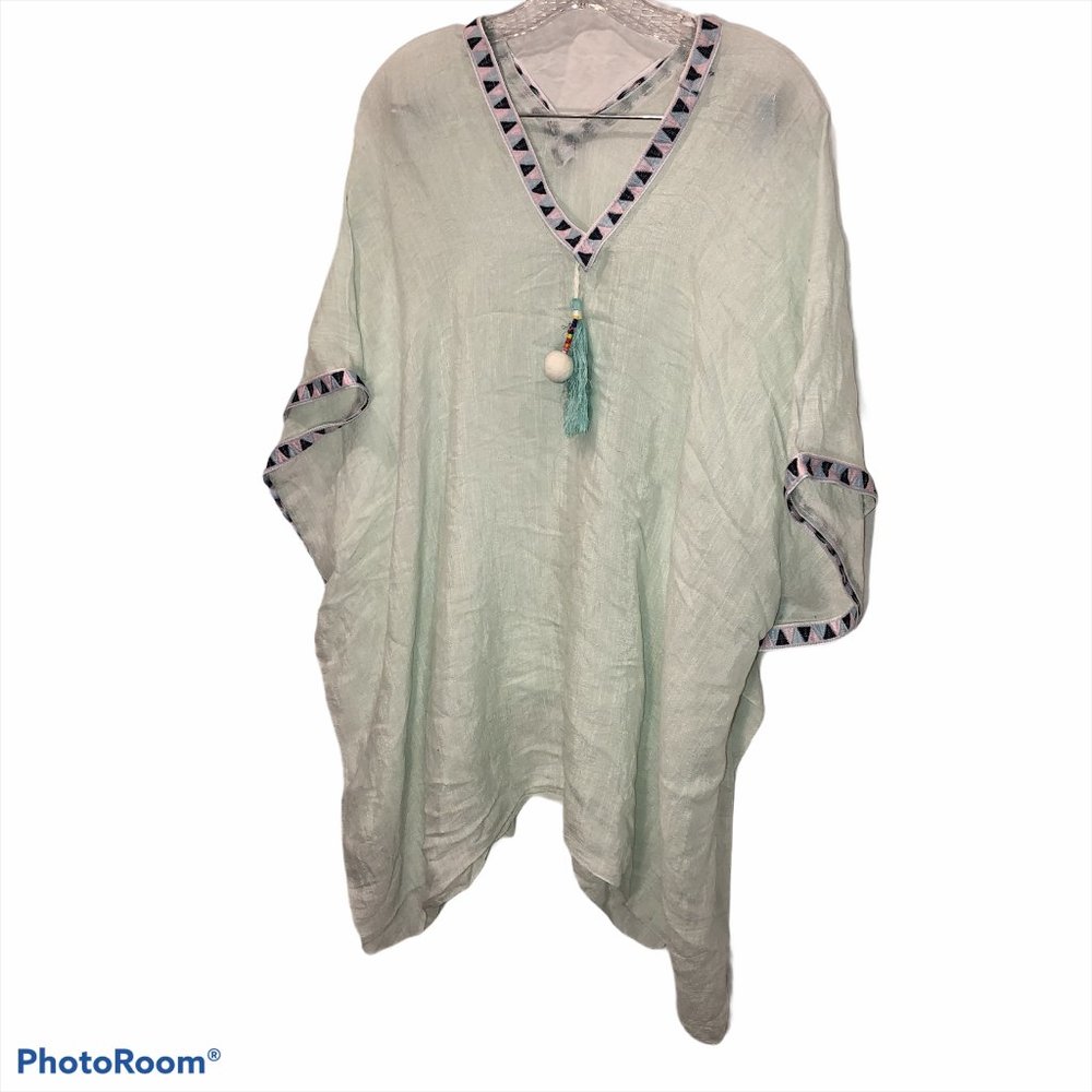 Love of Fashion NY sea glass aqua embroidered top